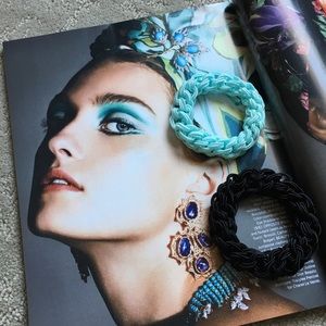 Black and Turquoise Woven Hair Fasteners NWOT